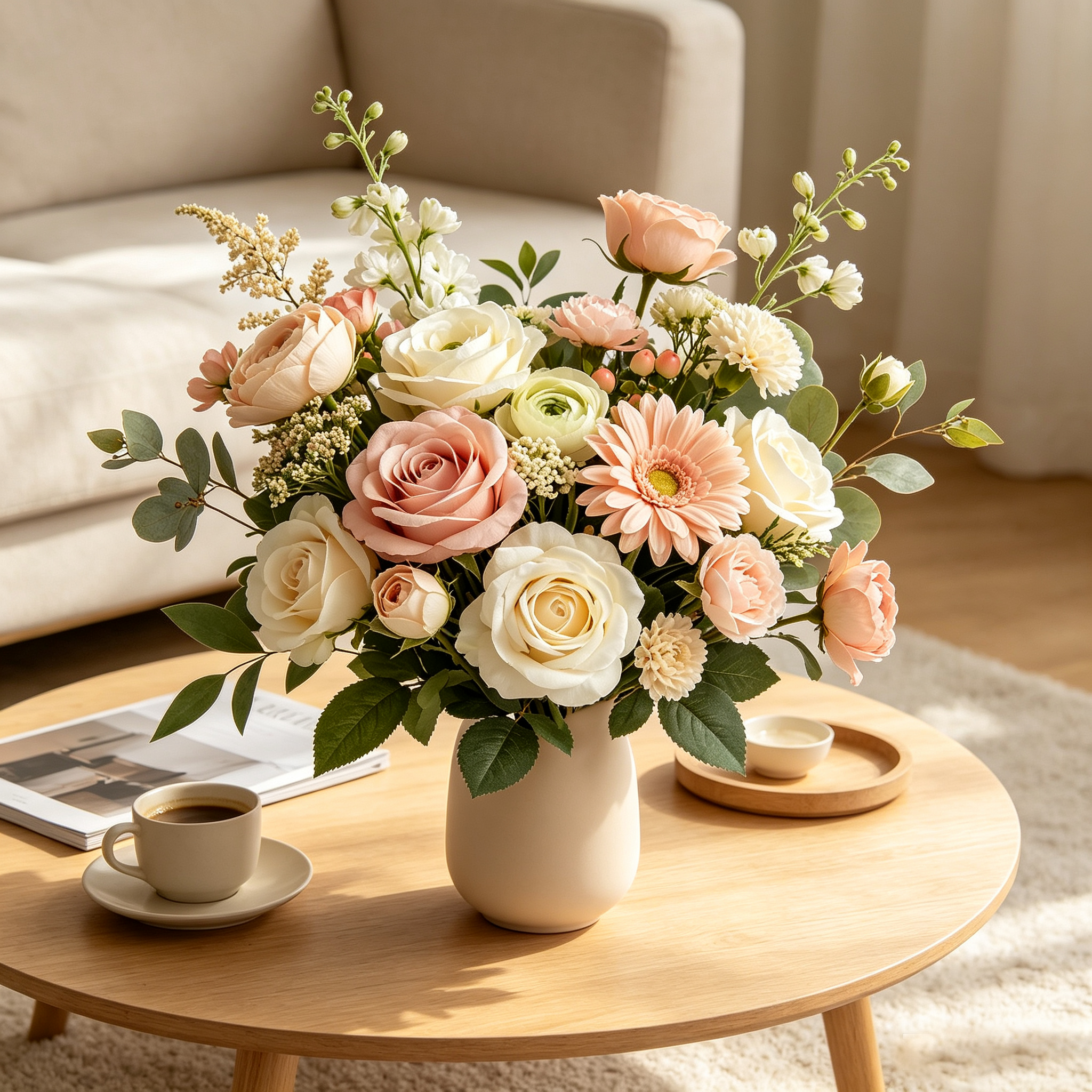 Artificial Nude Pink Rose Mixed Wedding Bouquet