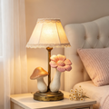 Vintage Mushroom Pink Flower Table Lamp with Lace Shade