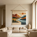 Warm Tone Sunset Mountain River Woven Wall Tapestry
