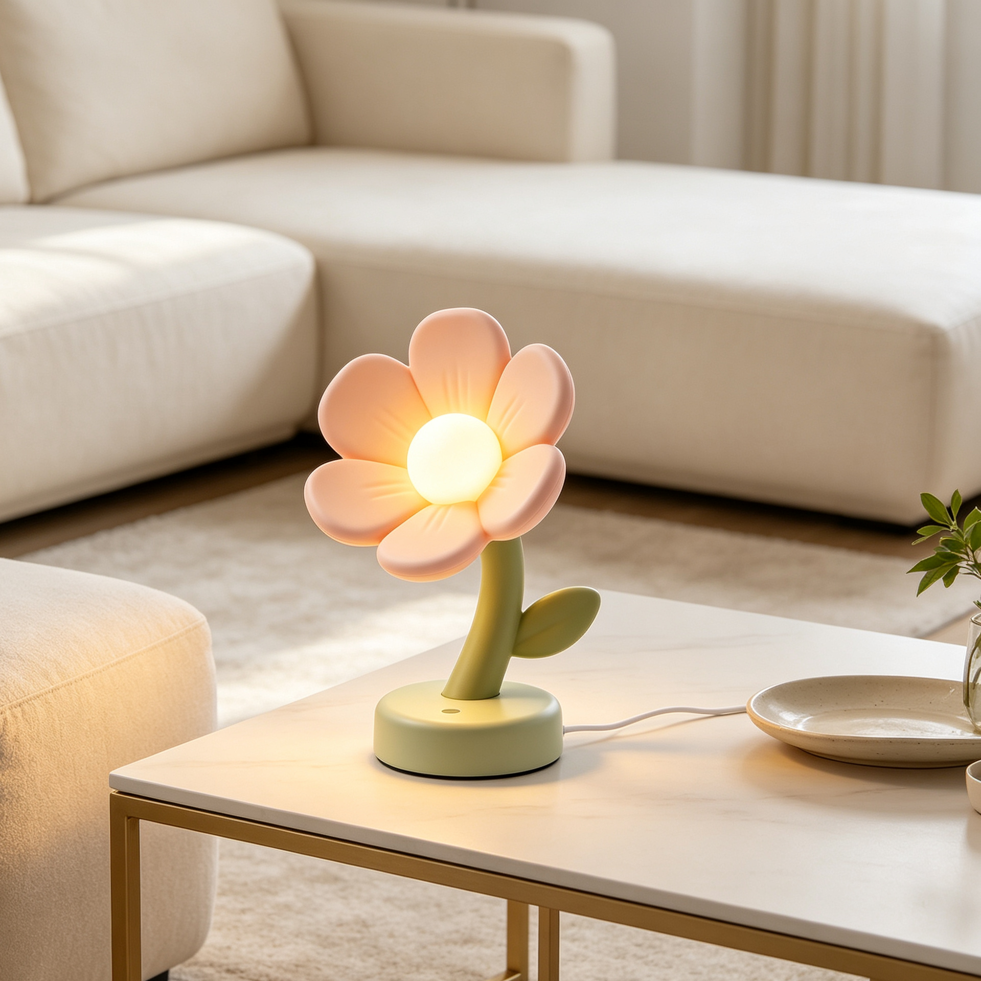 Mini Pastel Pink Daisy Flower Night Lamp
