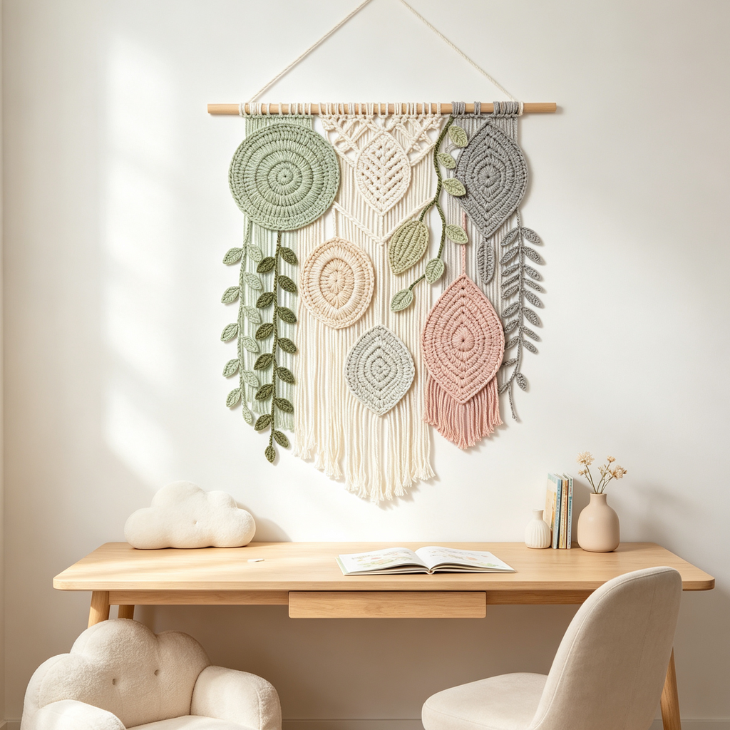 Multi-Color Crochet Leaf Macrame Tapestry