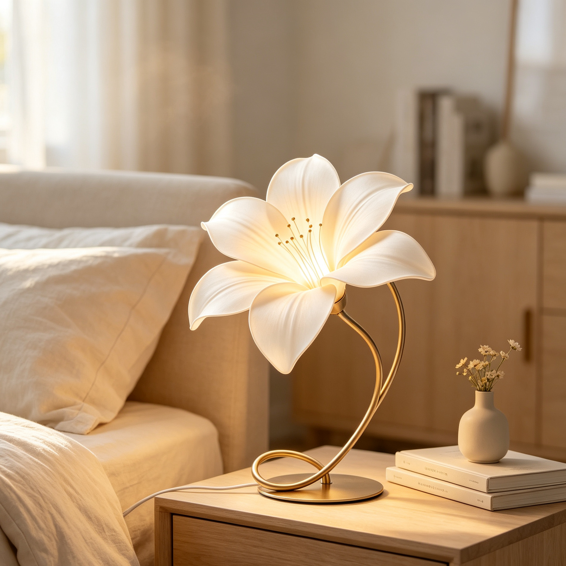 Curved Golden Stem Lily Table Lamp