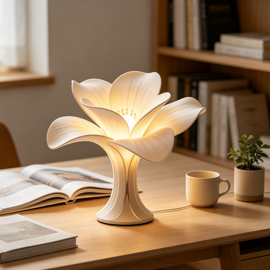 Wide Petal White Flower Table Lamp