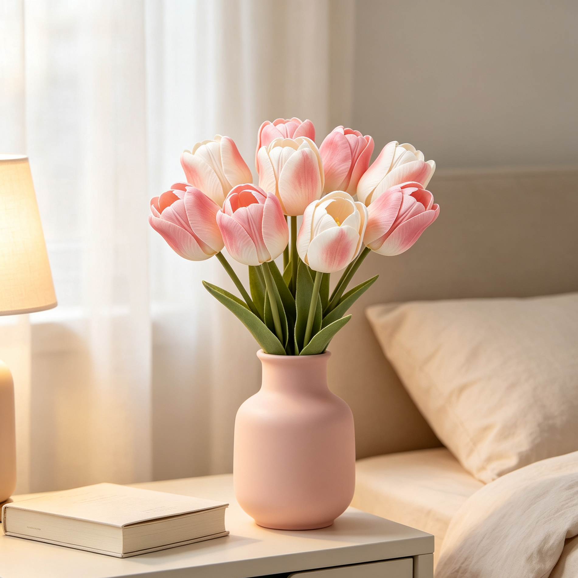 Faux Pink White Gradient Tulip Bouquet