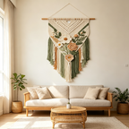 Earth Tone Crochet Flower Macrame Wall Hanging