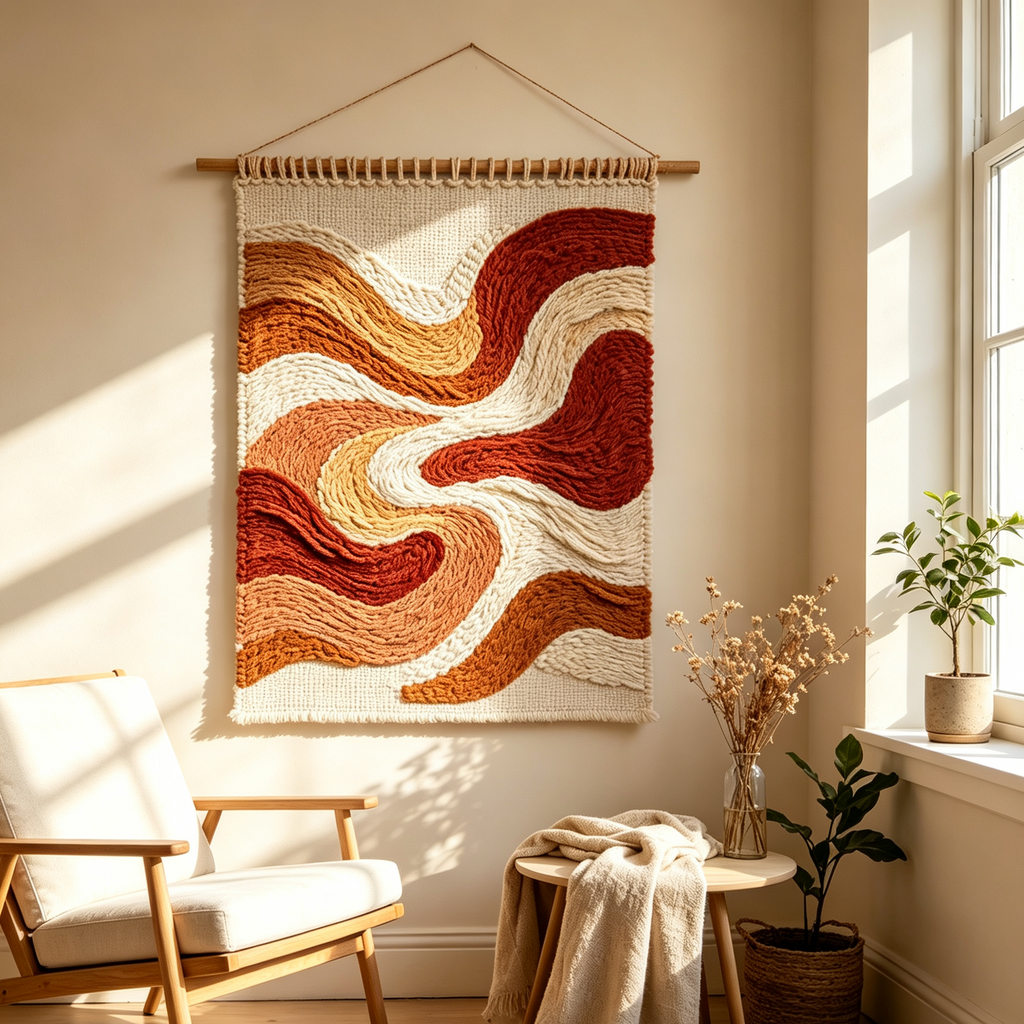Boho Terracotta Wave Thick Woven Wall Hanging