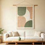 Neutral Sage Abstract Block Woven Tapestry