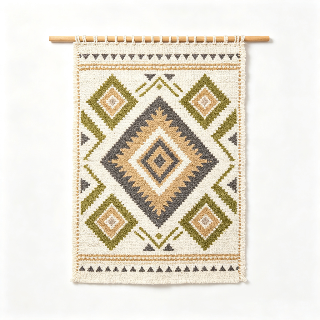 Minimal Black Geometric Diamond Woven Wall Hanging