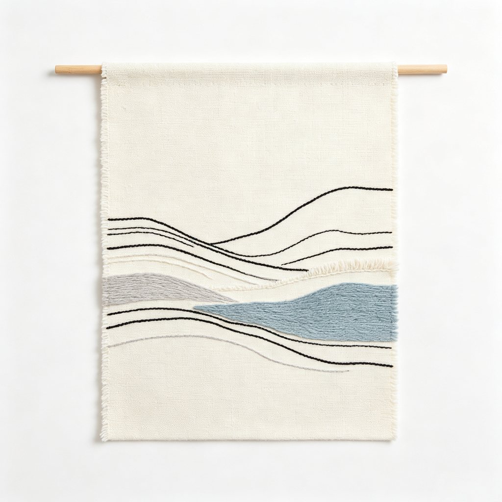 Minimal Blue Abstract Mountain Line Tapestry