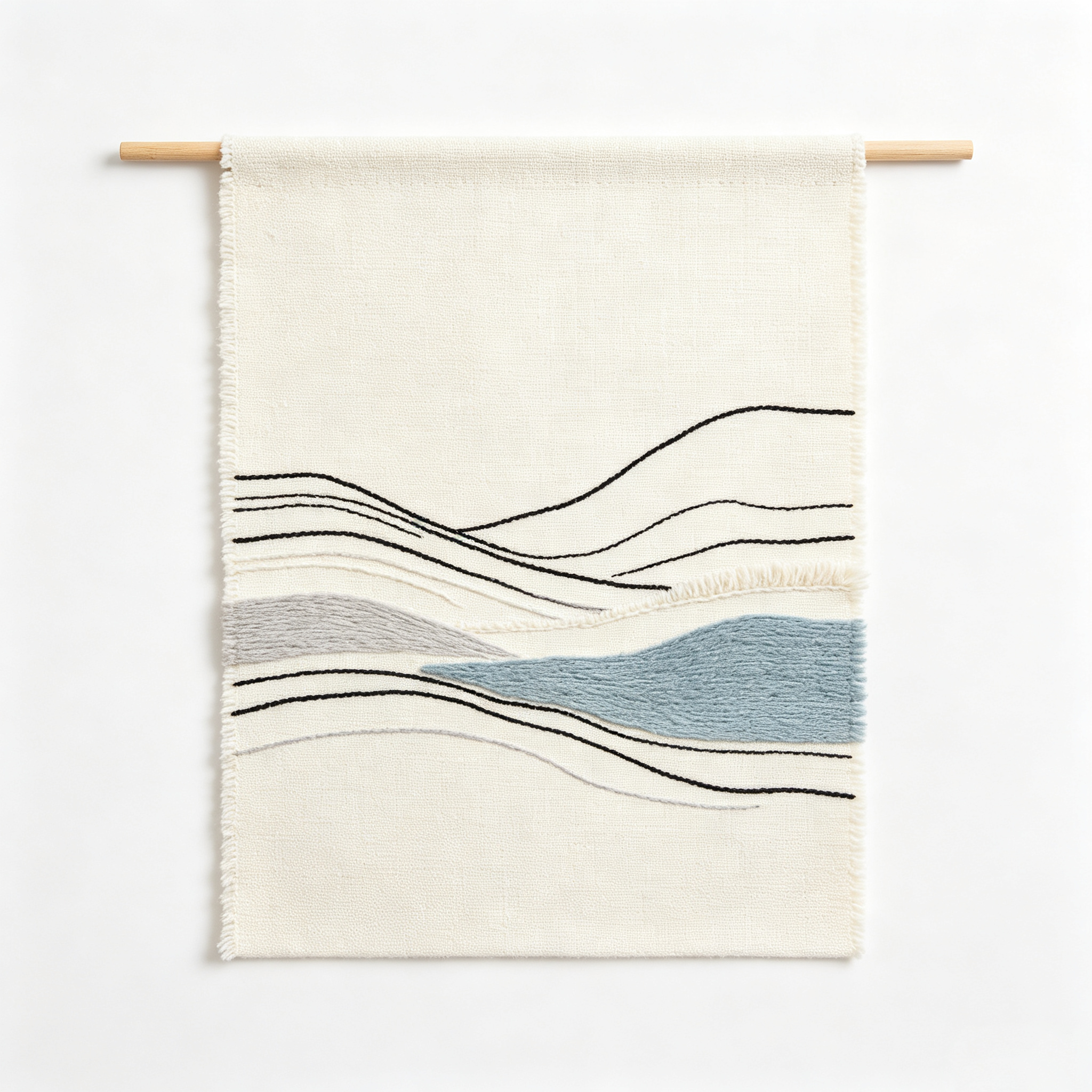 Minimal Blue Abstract Mountain Line Tapestry