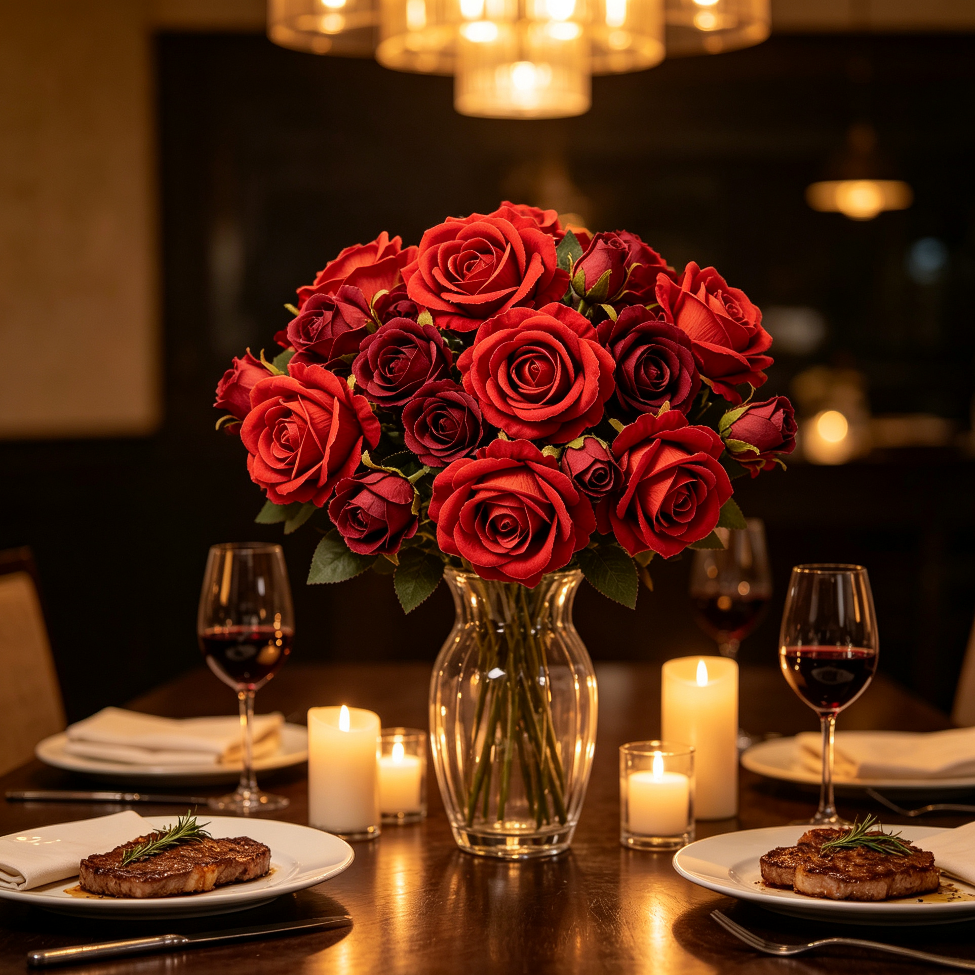Artificial Burgundy Red Rose Flower Bouquet