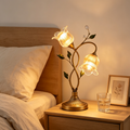 Double Tulip Glass Shade Golden Table Lamp