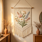Soft Pastel Wildflower Bouquet Macrame Wall Tapestry