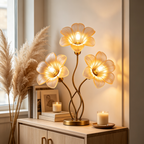 Three Heads Golden Floral Glass Table Lamp