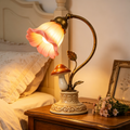 Retro Pink Bell Flower Mushroom Table Lamp