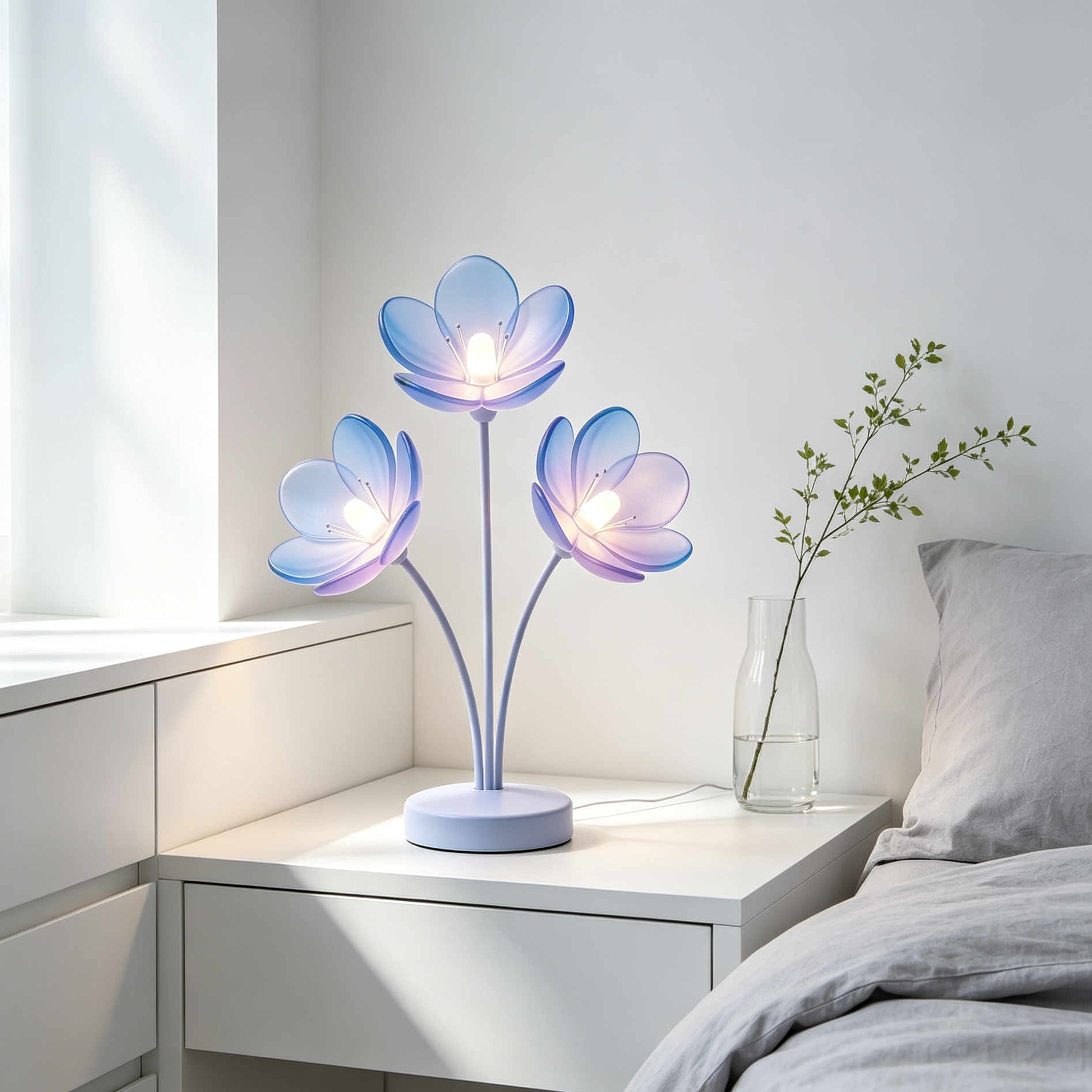 Pastel Blue Purple 3-Head Flower Table Lamp