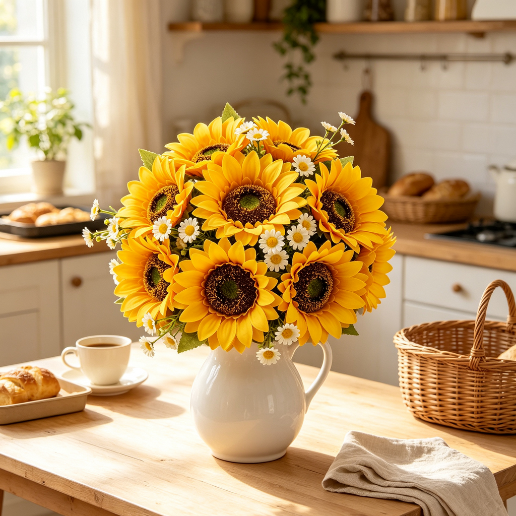 Artificial Sunflower Bouquet with White Chamomile