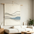 Minimal Blue Abstract Mountain Line Tapestry