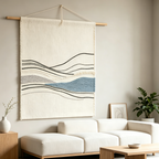 Minimal Blue Abstract Mountain Line Tapestry