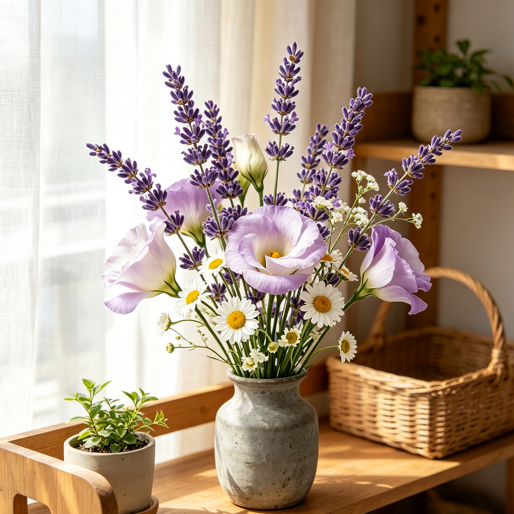Faux Lavender & Purple Eustoma Wildflower Bunch