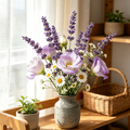 Faux Lavender & Purple Eustoma Wildflower Bunch