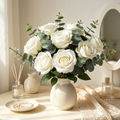 Artificial White Rose Bouquet with Eucalyptus Leaves