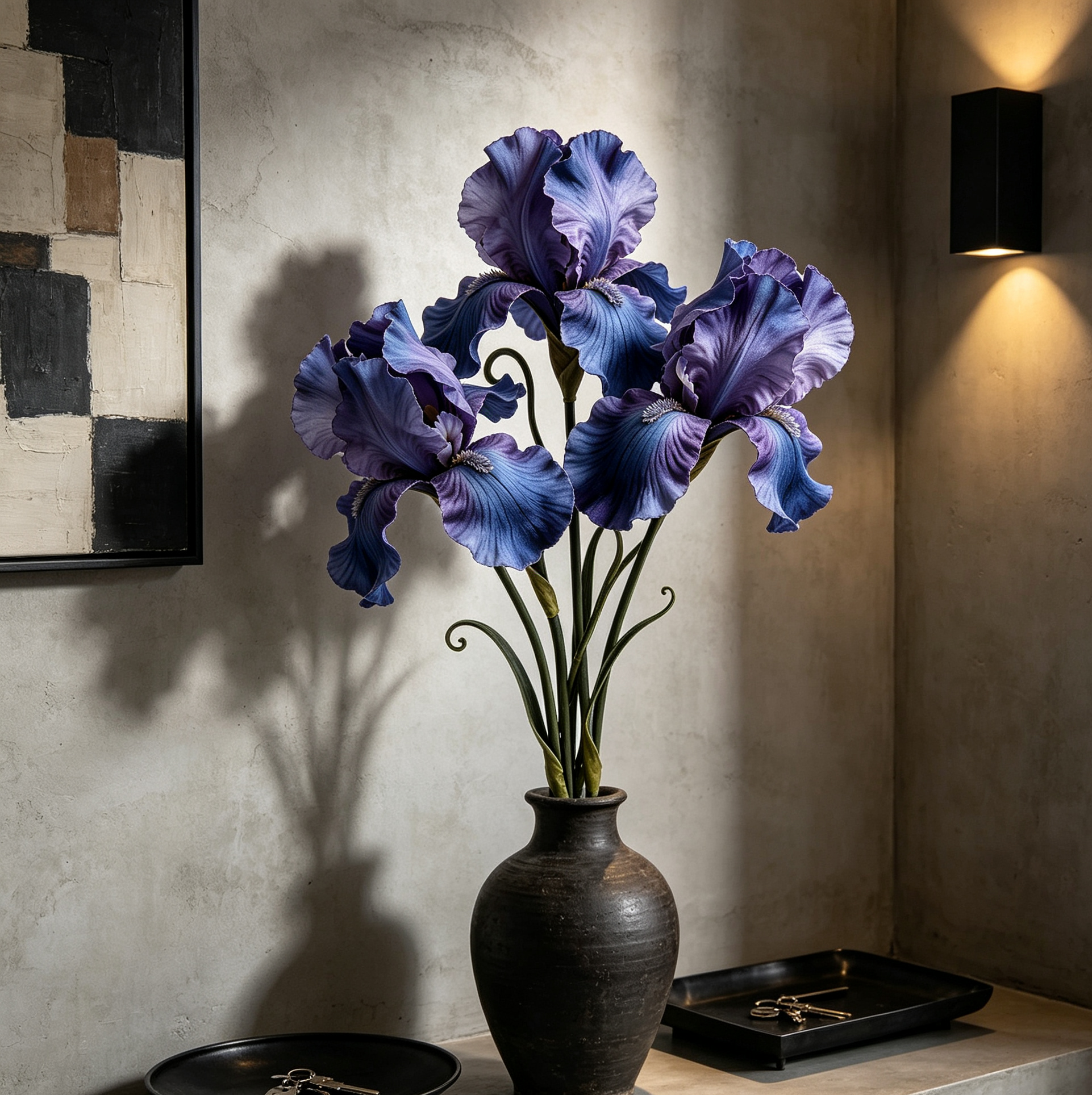 Faux Purple Blue Iris Flower Stem
