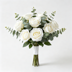 Artificial White Rose Bouquet with Eucalyptus Leaves