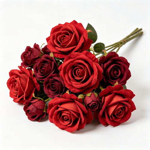 Artificial Burgundy Red Rose Flower Bouquet