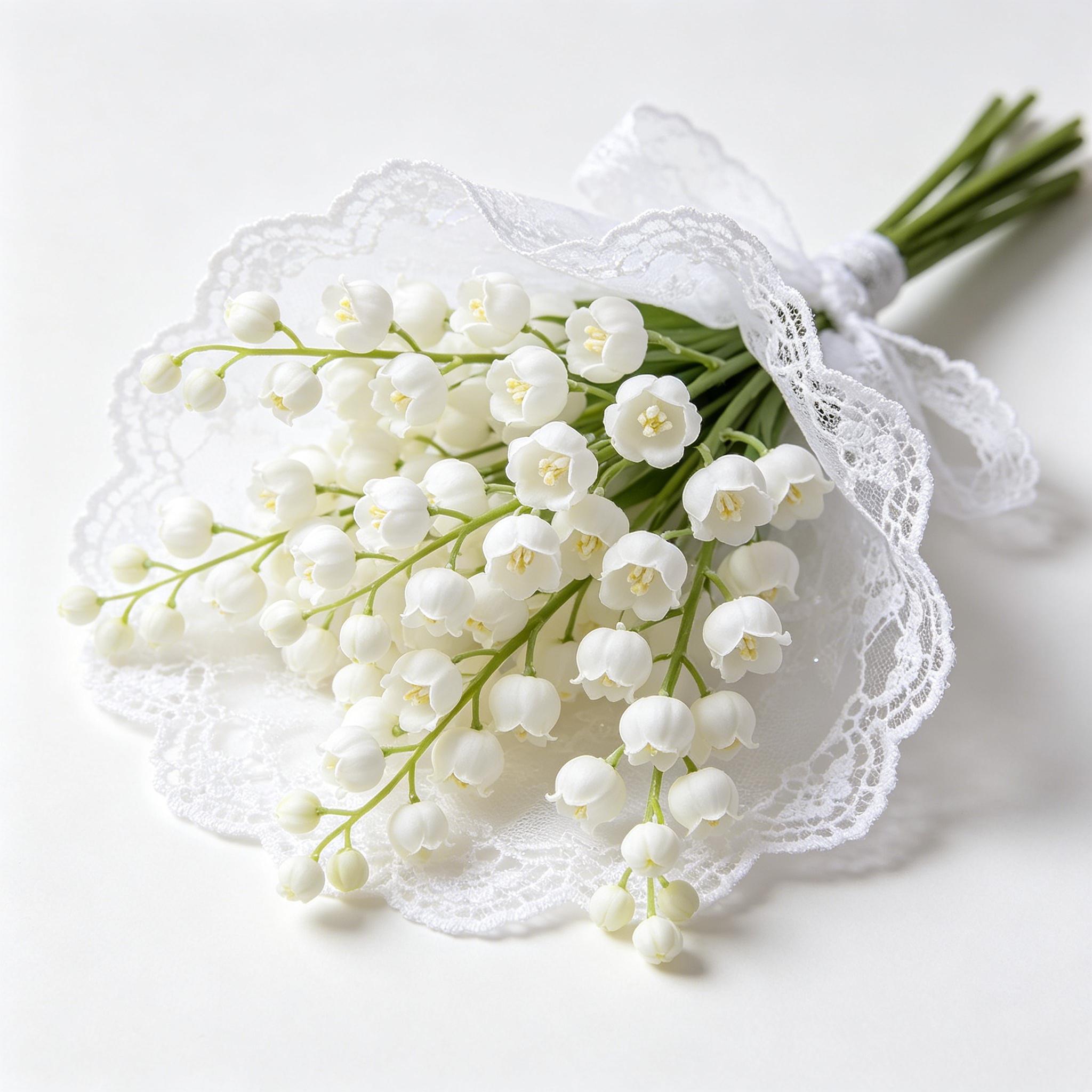 Artificial Lily of the Valley Bouquet with Lace Ribbon