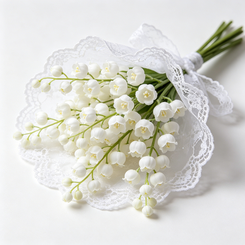 Artificial Lily of the Valley Bouquet with Lace Ribbon