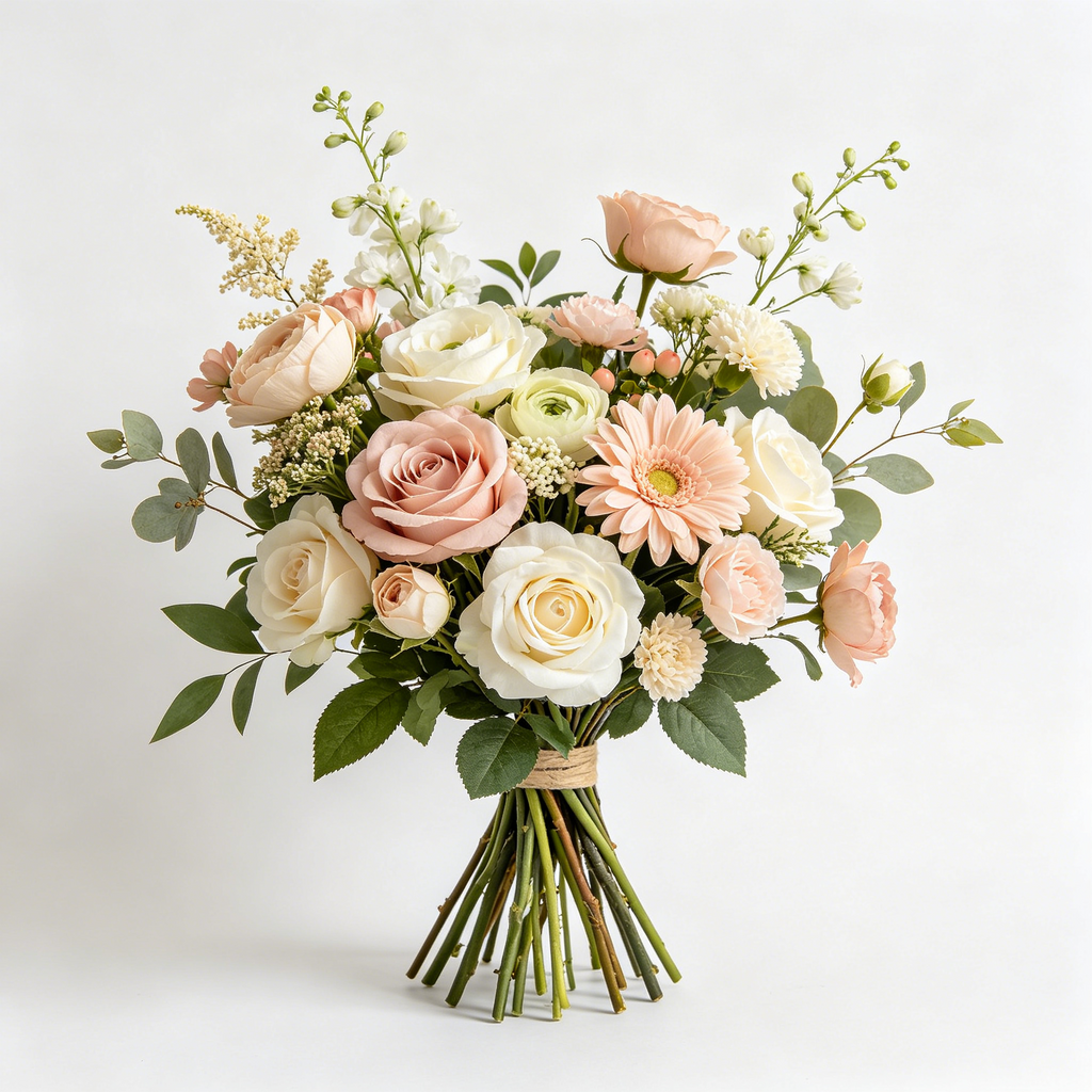 Artificial Nude Pink Rose Mixed Wedding Bouquet
