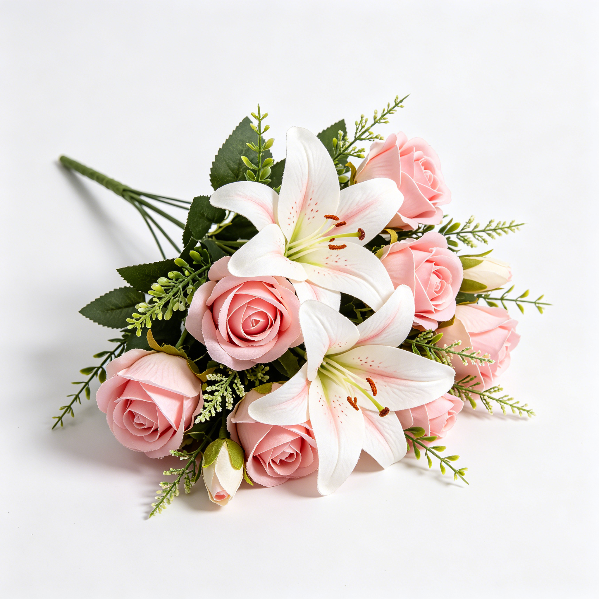 Faux Pink Lily & Rose Artificial Flower Bunch