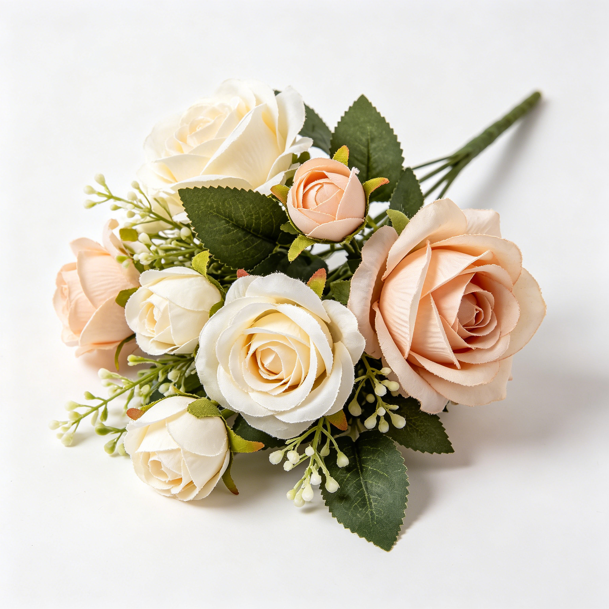 Artificial Champagne White Rose Silk Bouquet