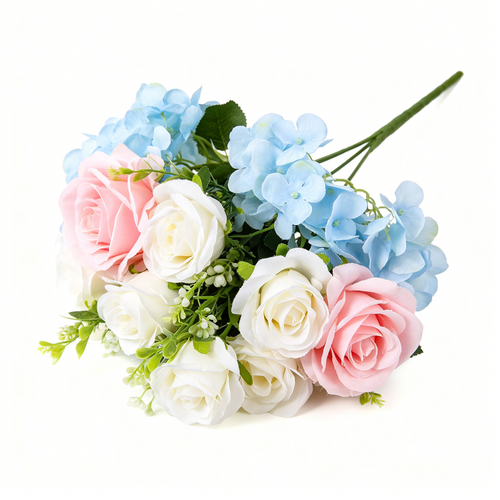 Artificial Light Blue Hydrangea Rose Bouquet