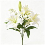 Faux White Lily Flower Stem with Filler Blooms