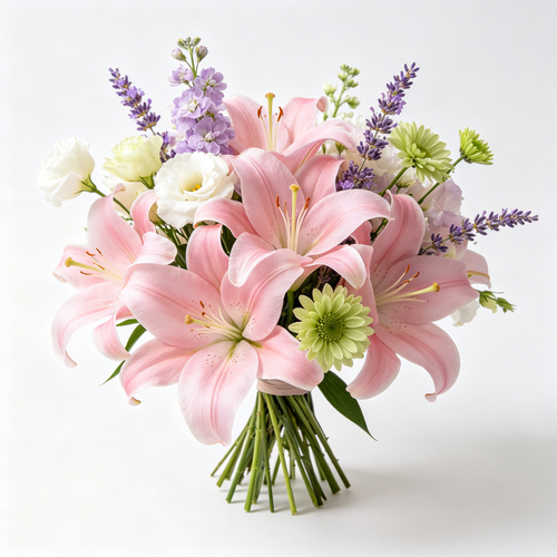 Artificial Pink Lily Lavender Mixed Bouquet
