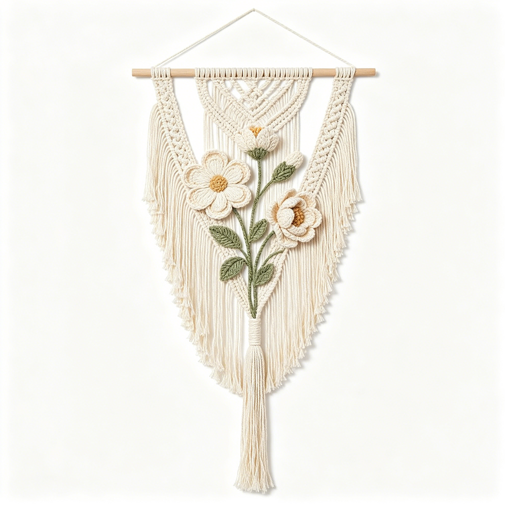 Simple Crochet Flower Macrame Wall Tapestry