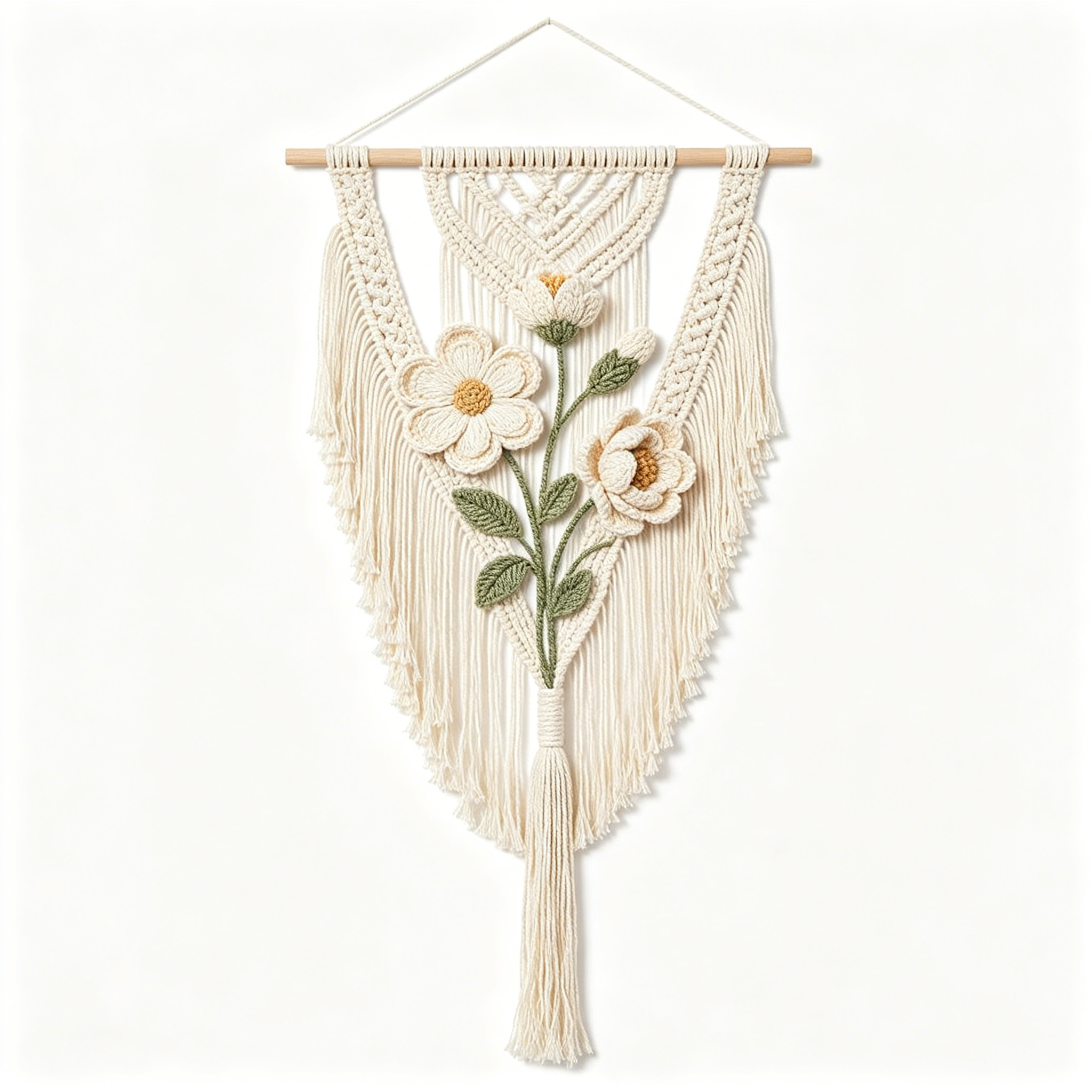 Simple Crochet Flower Macrame Wall Tapestry