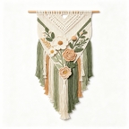 Earth Tone Crochet Flower Macrame Wall Hanging