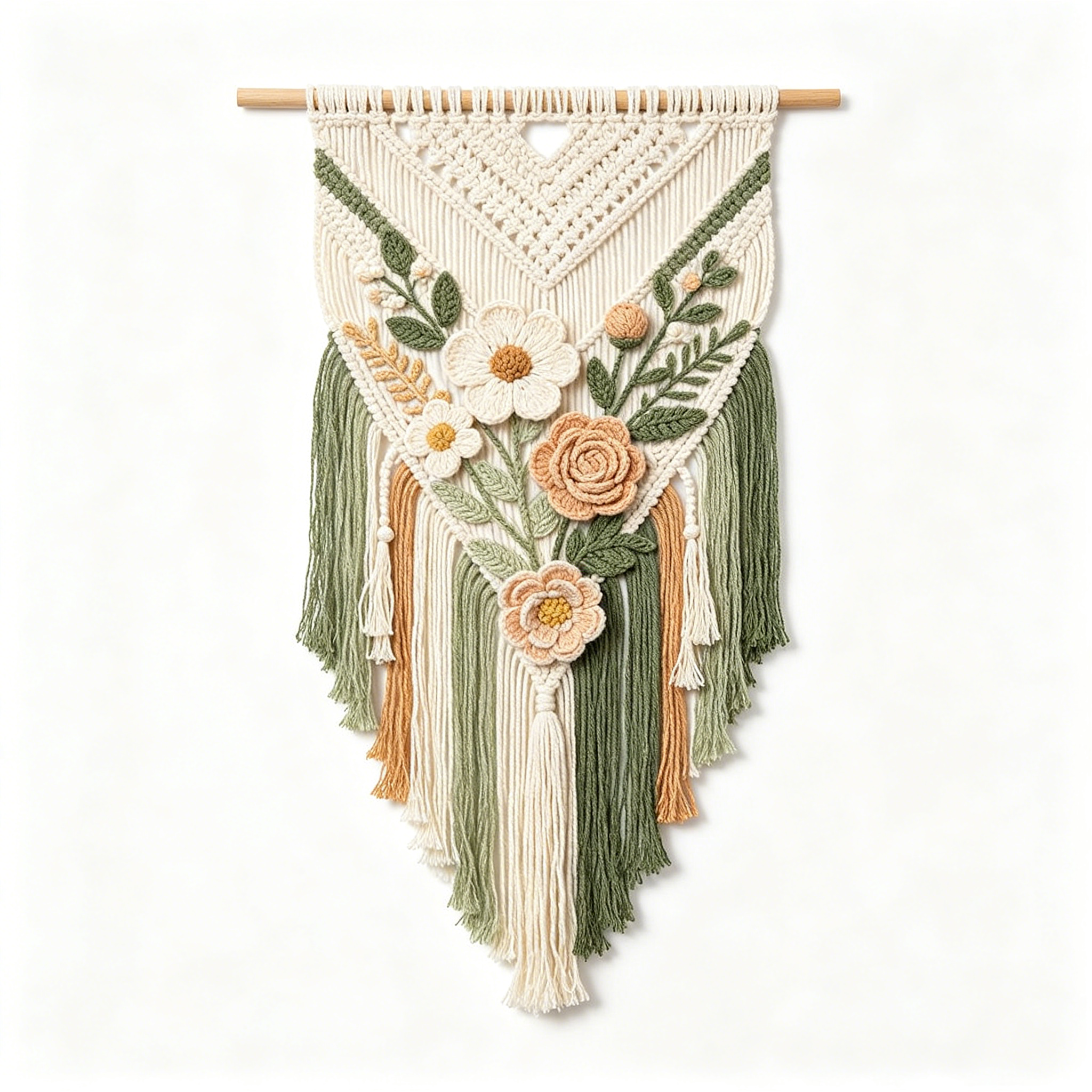 Earth Tone Crochet Flower Macrame Wall Hanging