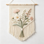 Multi-Tone Wildflower Embroidered Macrame Wall Tapestry
