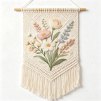 Soft Pastel Wildflower Bouquet Macrame Wall Tapestry