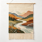 Vintage Mountain River Scenery Woven Wall Tapestry