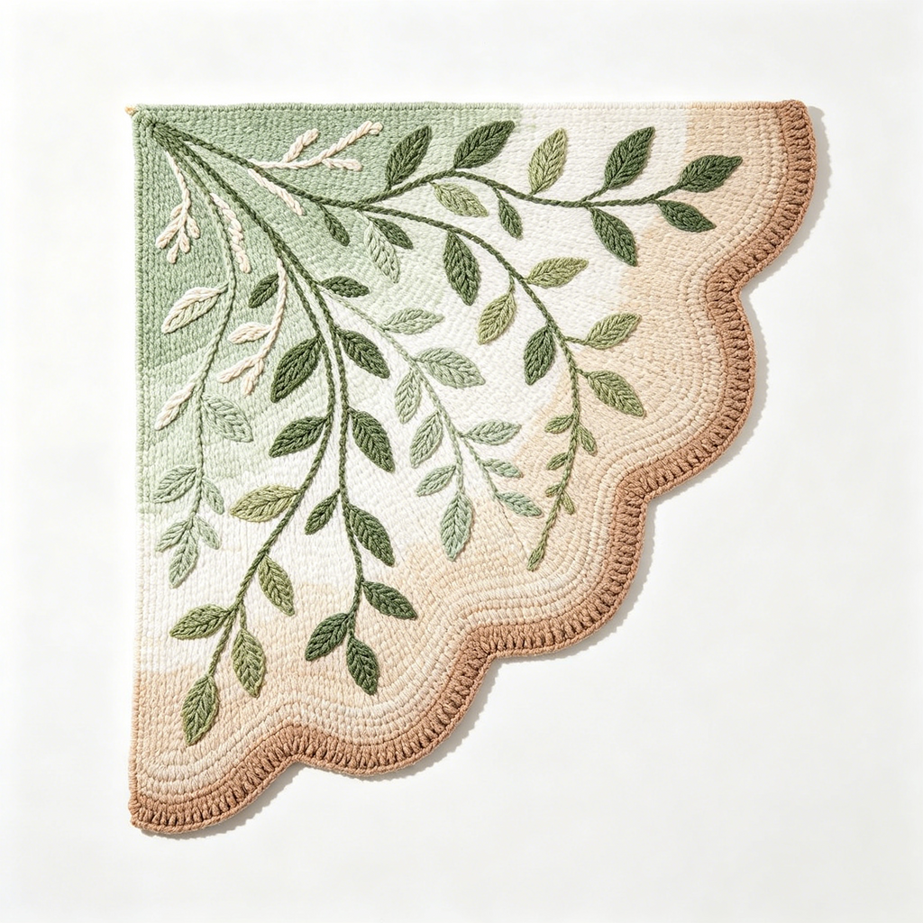 Ombre Green Leaf Embroidery Woven Tapestry