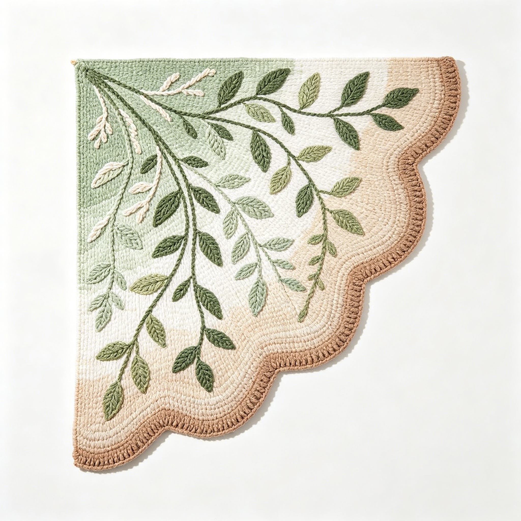 Ombre Green Leaf Embroidery Woven Tapestry