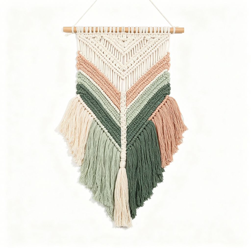 Multi-Tone Chevron Macrame Tapestry with Tassels