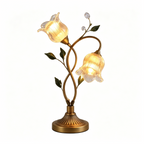 Double Tulip Glass Shade Golden Table Lamp