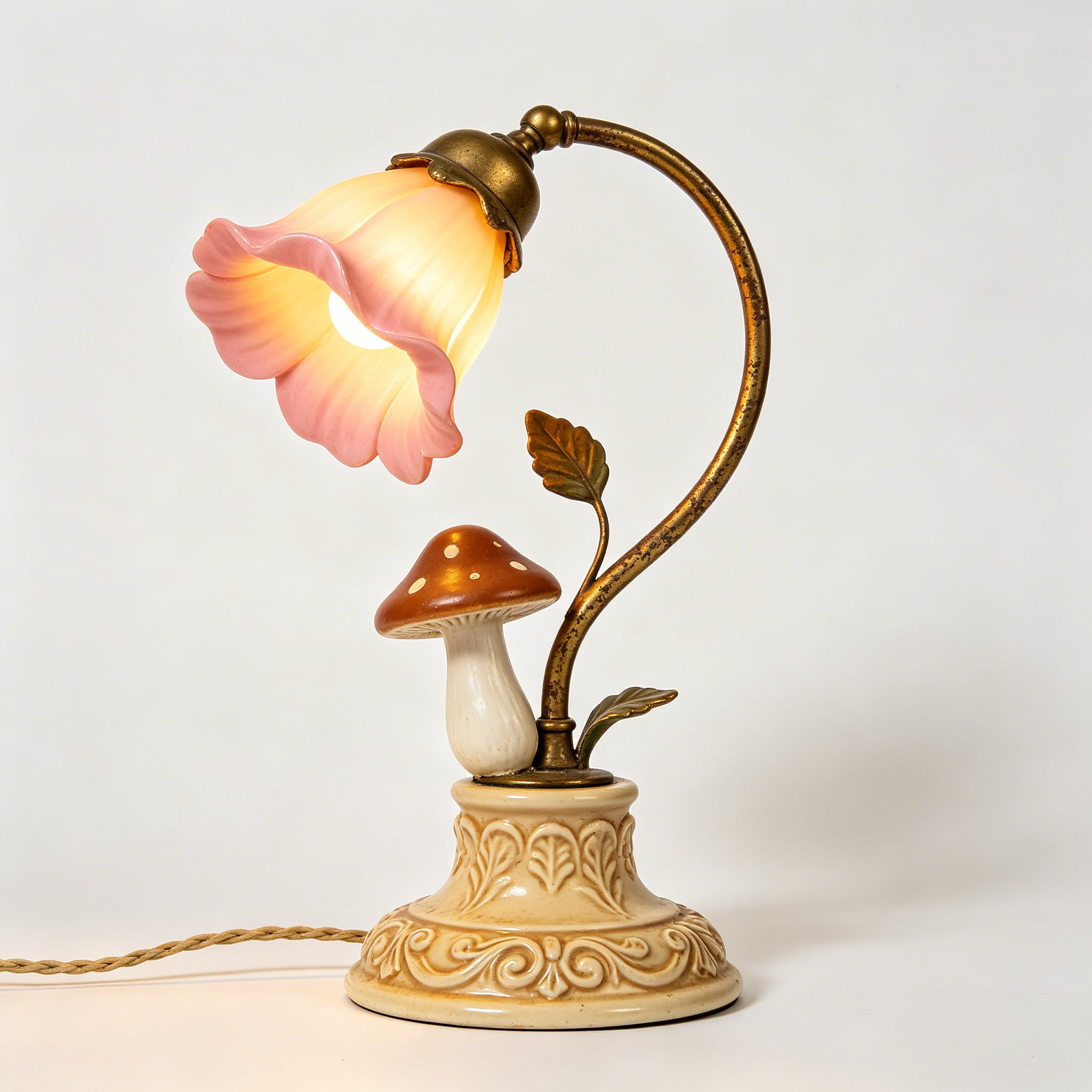 Retro Pink Bell Flower Mushroom Table Lamp