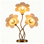 Three Heads Golden Floral Glass Table Lamp